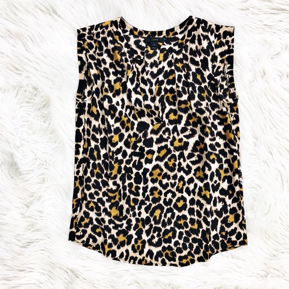 J. Crew Tops - J. Crew cuffed sleeve silk leopard print blouse